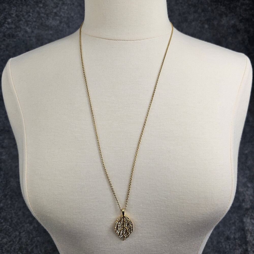 Lia Sophia Efflorescence Eden Leaf Necklace Cut Crystals Gold Tone 32" Retired